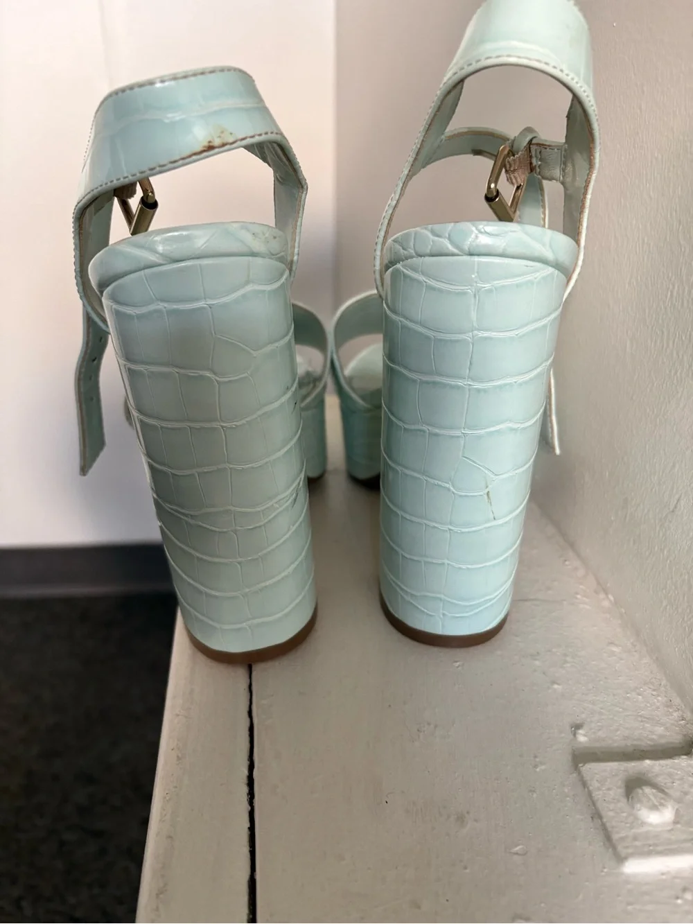 Guess Mint Croc-Embossed Platform Sandals - Women